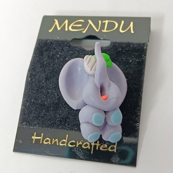 Vintage MENDU Handcrafted Elephant Pin Pinback Brooch Purple Clay Poland - Picture 6 of 6